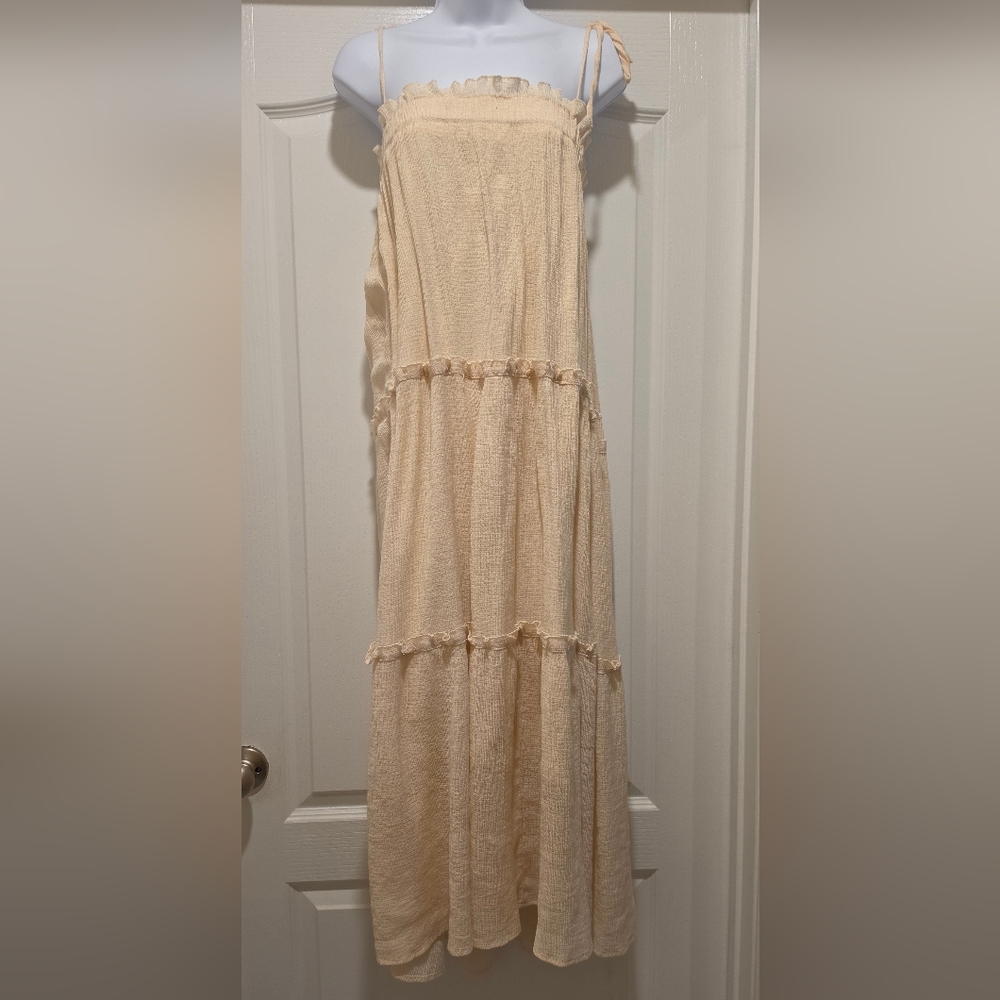 &merci Tiered Cream Midi Dress Spaghetti Or Strapless Size Medium Boho Flowy